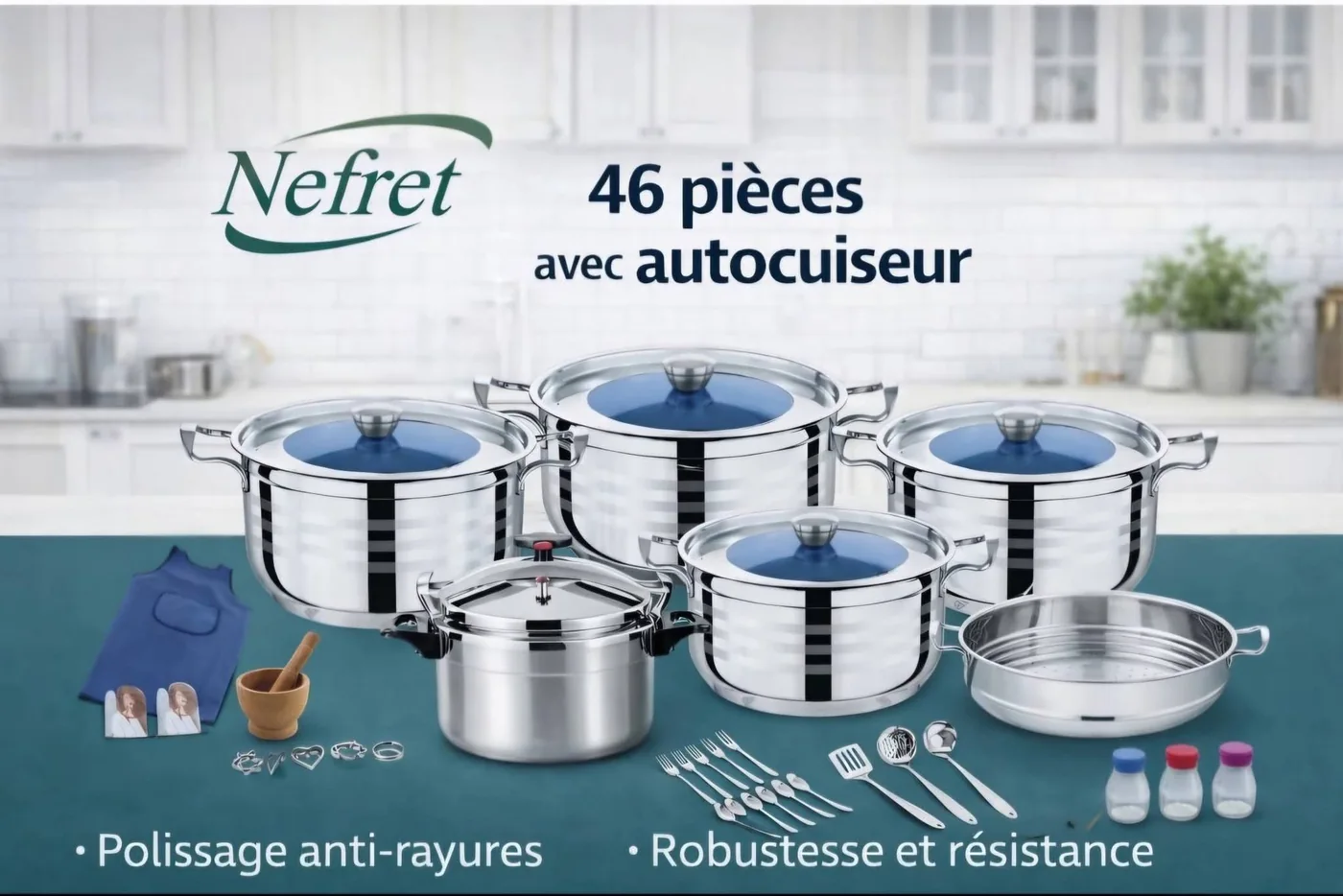 Batterie de cuisine Nefret 46 pièces avec autocuiseur